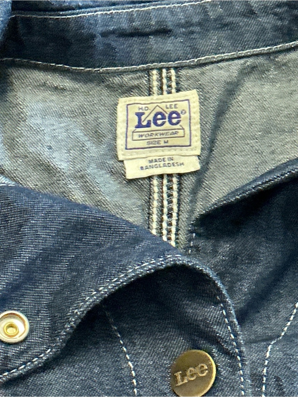 Lee Workwear Cropped Denim Chore Shirt Jacket Medium Dark Utility Button Front - Picture 6 of 8